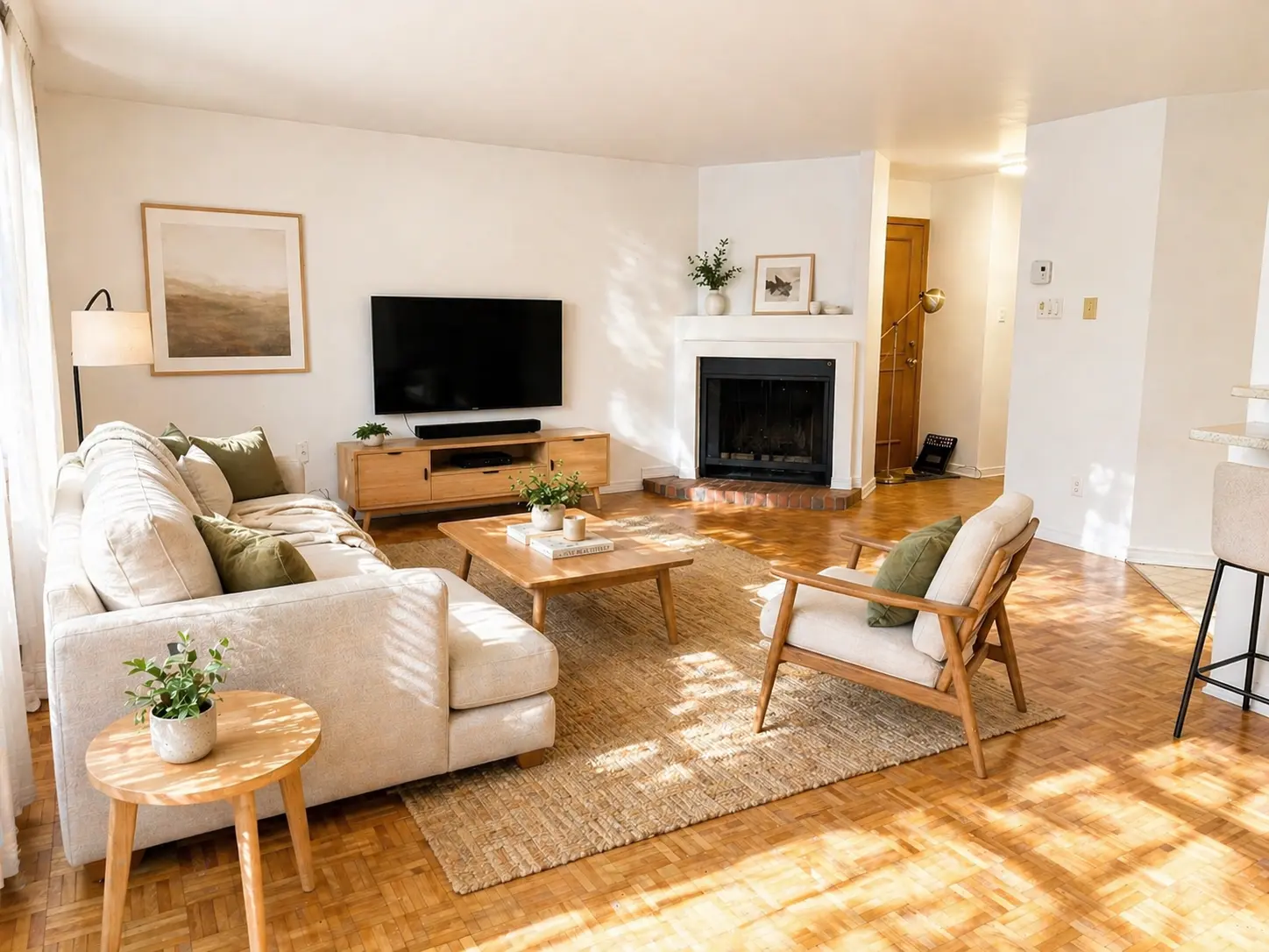 Bright, sun-filled living room at 1490 Saint-Jacques Montreal condo
