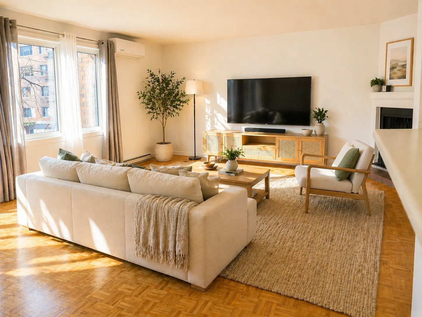 Living room TV wall view at 1490 Saint-Jacques Montreal